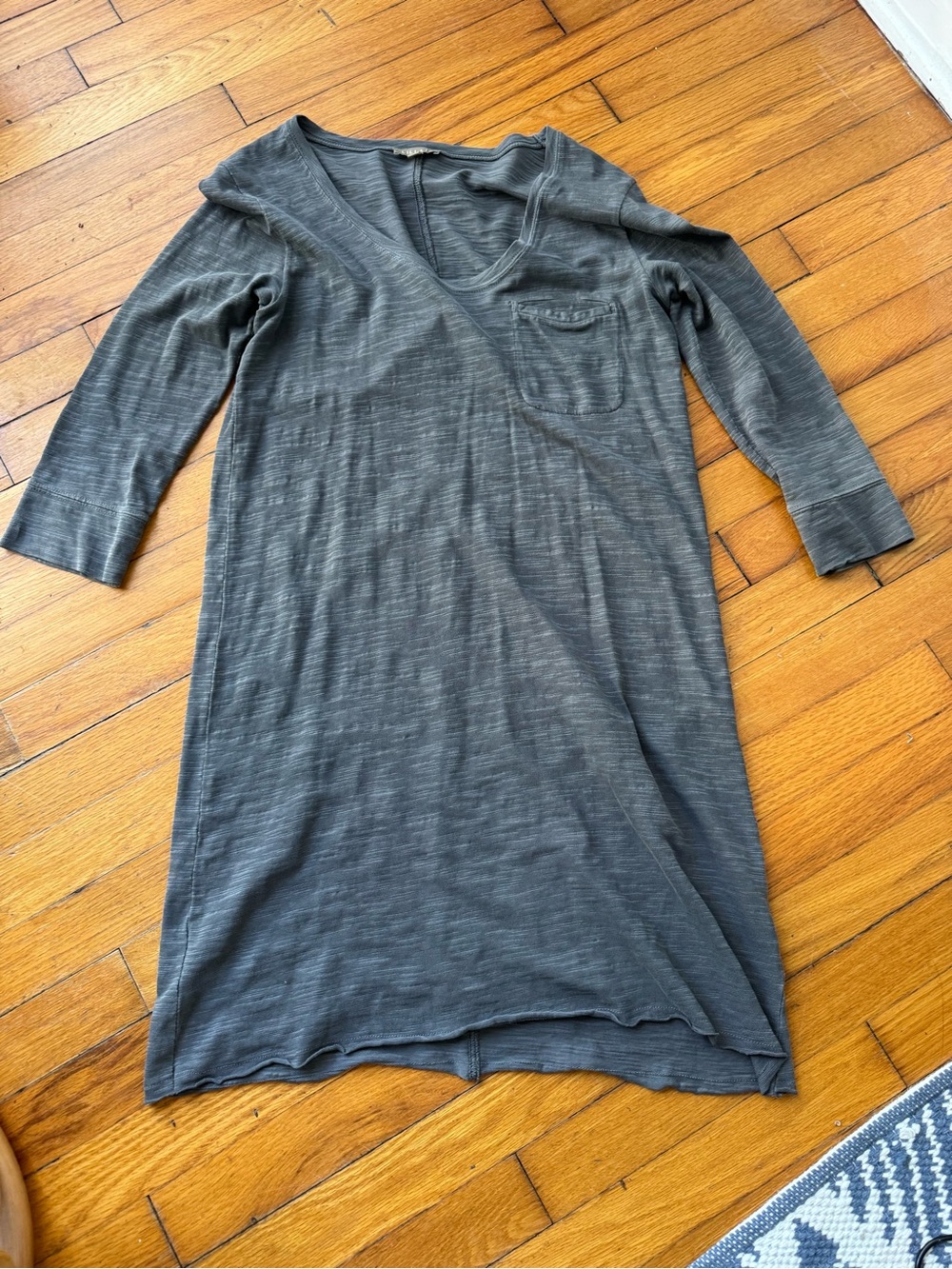 Lilla P Gray V-Neck Long Sleeve Slip Dress
